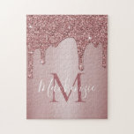 Girly Rose Gold Sparkle Glitter Drips Monogram Jigsaw Puzzle<br><div class="desc">Girly Rose Gold Sparkle Glitter Drips Monogram Puzzle featuring sparkly faux glitter dripping onto a cool metallic looking background. Add your name and monogram for a unique, personalised puzzle. You're dripping in luxury, so your life should show it! Contact us at cedarandstring@gmail.com if you need assistance with the design or...</div>