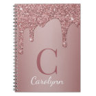 Girly Rose Gold Sparkle Glitter Drips Monogram