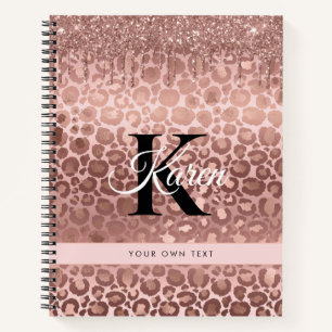Girly Rose Gold Sparkle Glitter Drips Monogram Notebook