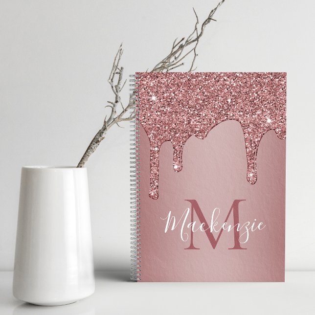 Girly Rose Gold Sparkle Glitter Drips Monogram Planner (Creator Uploaded)