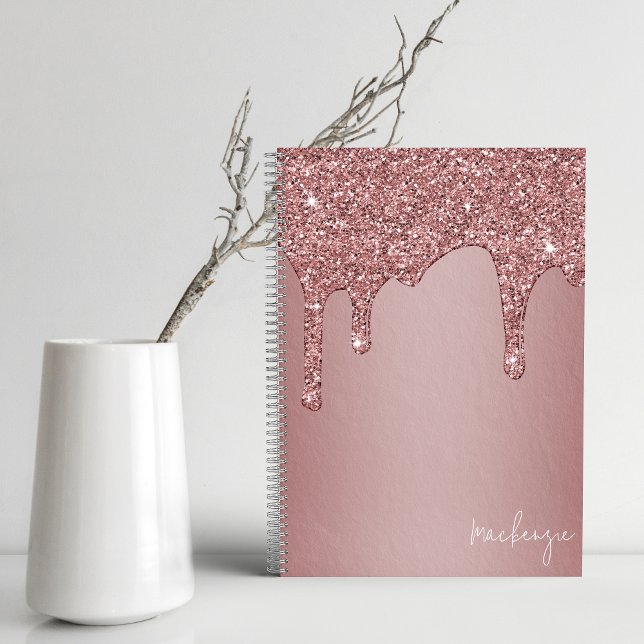 Girly Rose Gold Sparkle Glitter Drips Personalised Notebook (Creator Uploaded)