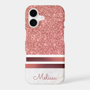 Girly Rose Gold Stripes Faux Glitter with Name