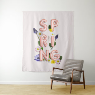 Girly Rose Gold Trendy Flower SPRING Typography Tapestry