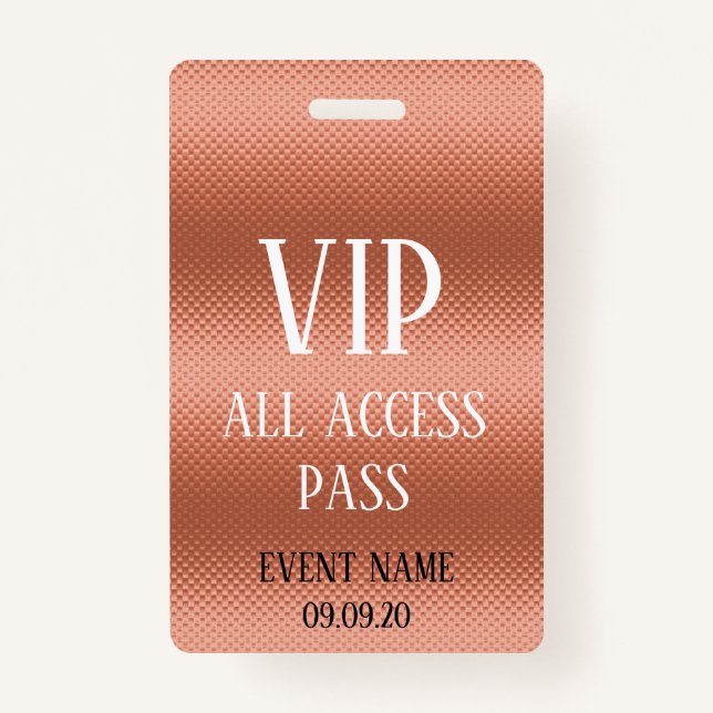 Girly Rose Gold VIP Access Event Badge ID Badge (Front)