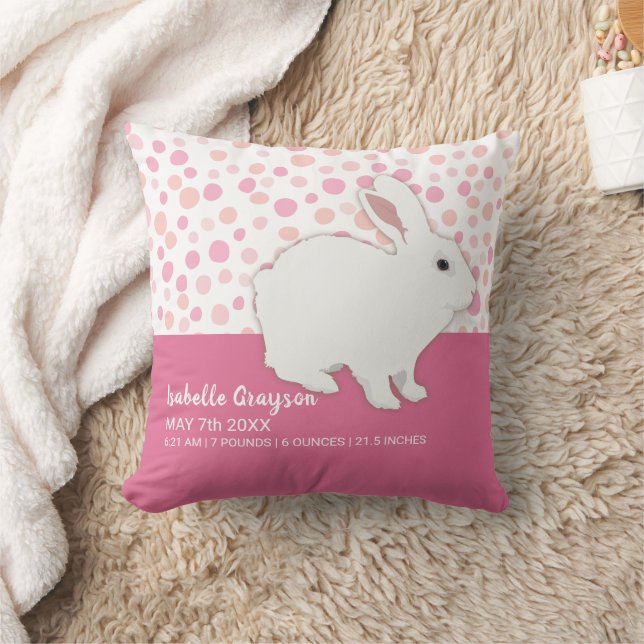 Girly Rose Pink Polka Dots Bunny Keepsake Cushion (Blanket)
