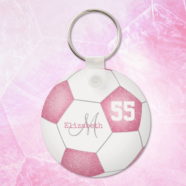 girly rose pink white soccer ball personalized key ring (Creator Uploaded)