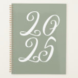 Girly sage green custom cute script year planner<br><div class="desc">Girly sage green and white custom script year typography cute stylish elegant Planner.
Fully customisable white script text,  sage green solid plain background.
You can personalised it with your initials,  monogram,  year,  etc or just delete the text,  and leave the blush pink solid plain colour.</div>