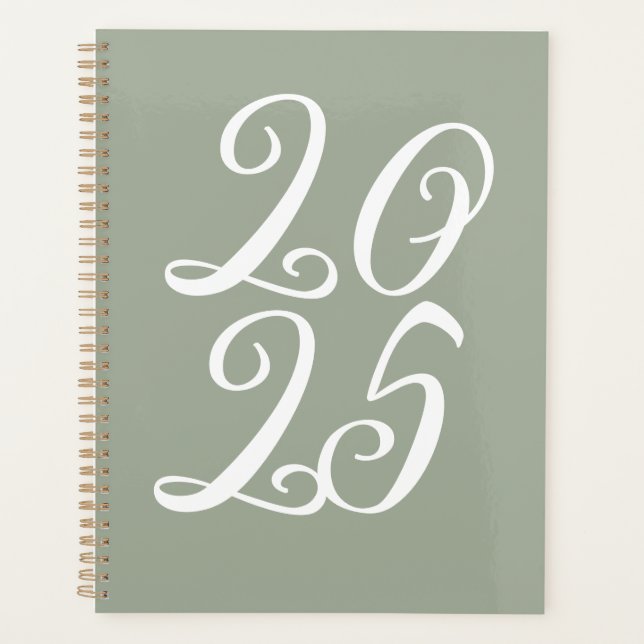 Girly sage green custom cute script year planner (Front)