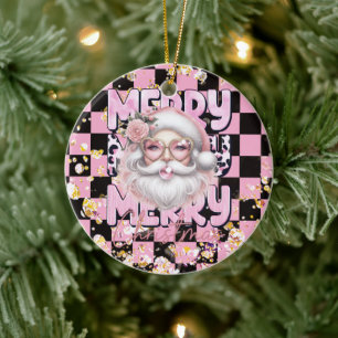 Girly Santa Merry Christmas Groovy Ceramic Ornament