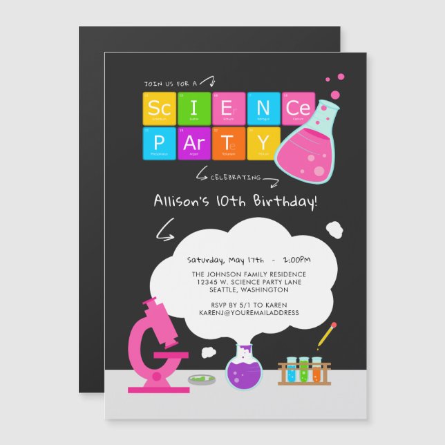 Girly  Science Party Magnetic Invitation (Front/Back)