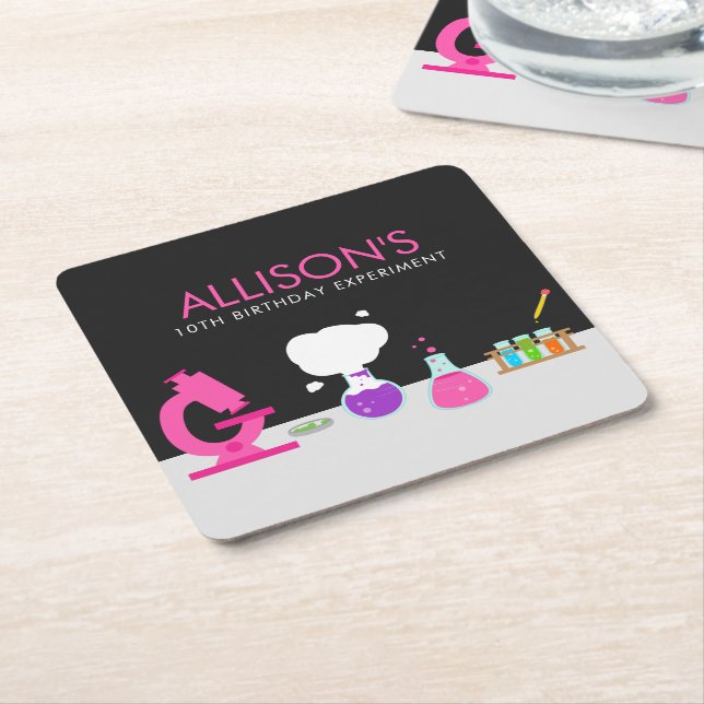 Girly Science Party Square Paper Coaster (Angled)