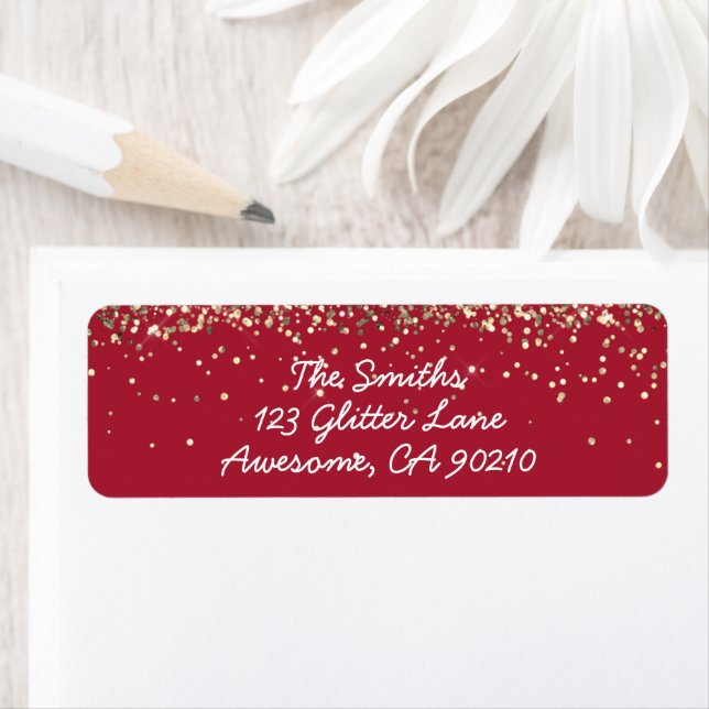 Girly Script Burgundy Gold Wedding Return Address Label (Insitu)
