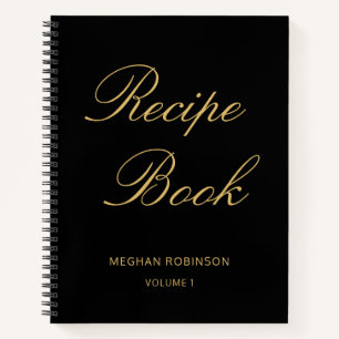 Girly Script Cookbook Black Personalised Recipe Notebook