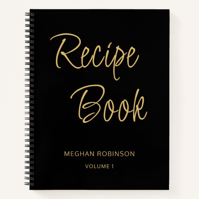 Girly Script Cookbook Black Personalised Recipe Notebook (Front)