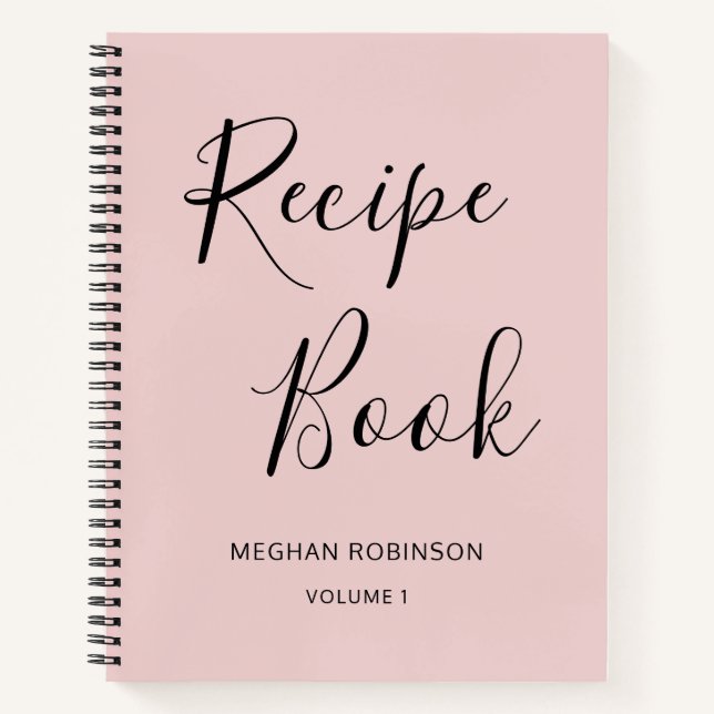 Girly Script Cookbook Blush Personalised Recipe No Notebook (Front)