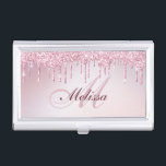 girly script monogram rose gold purple glitter  business card holder<br><div class="desc">unique girly script lettering with girly rose gold purple glitter and elegant text. The text features can be customised.</div>