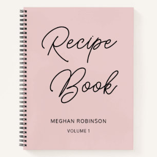 Girly Script Personalised Cookbook Blush Recipe No Notebook