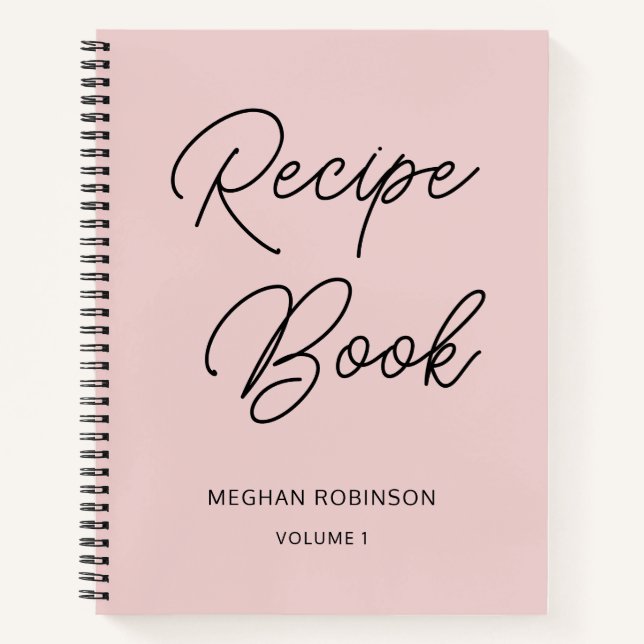Girly Script Personalised Cookbook Blush Recipe No Notebook (Front)