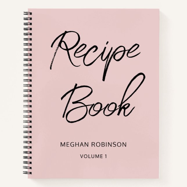 Girly Script Personalised Cookbook Blush Recipe No Notebook (Front)