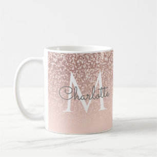 Girly Script Rose Gold Glitter Blush Pink Monogram Coffee Mug