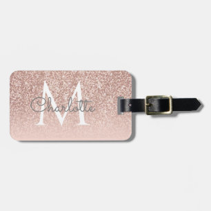 Girly Script Rose Gold Glitter Blush Pink Monogram Luggage Tag