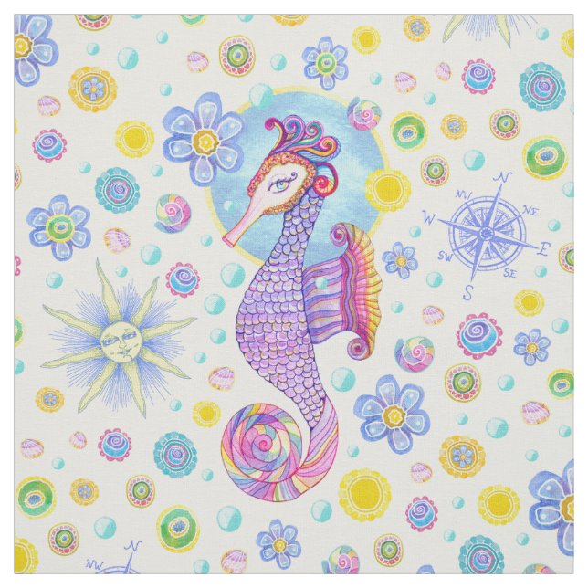 Girly Seahorse Fabric (Swatch)