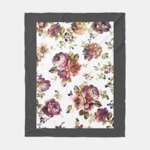 Girly Shabby Chic Florals Grey Border Fleece Blanket