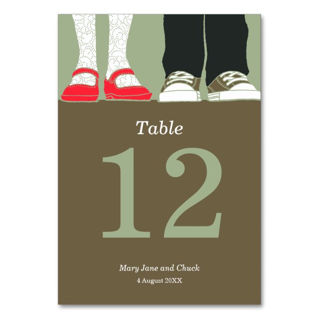 Girly Shoes & Sneakers Illustrated Wedding (Camo) Table Number (Front)