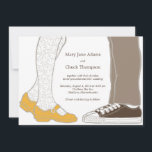 Girly Shoes & Sneakers Illustrated Wedding Invitation<br><div class="desc">This unique wedding invitation suite features a bride and groom in fancy footwear on the front. The back of the invites show their shoes lying beside each other,  forming a heart. Perfect for cool couples with a taste for indie style,  choose from four colorways,  available in the shop!</div>