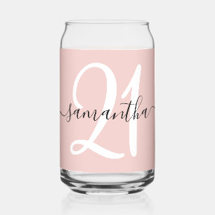 Girly Signature Personalised Number 21 Blush Can Glass