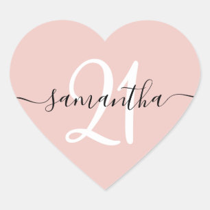 Girly Signature Personalised Number 21 Blush Heart Sticker