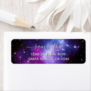 Girly Signature Purple Galaxy Celestial Return Address Label