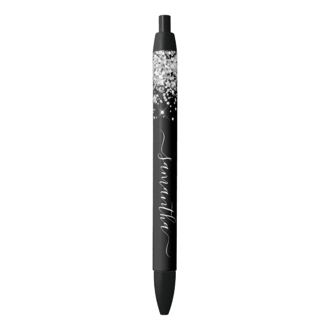 Girly Signature Silver Glitter on Black Ink Pen (Front Vertical)