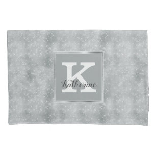 Girly Silver Glam Diamond Sparkle Monogram Name Pillowcase