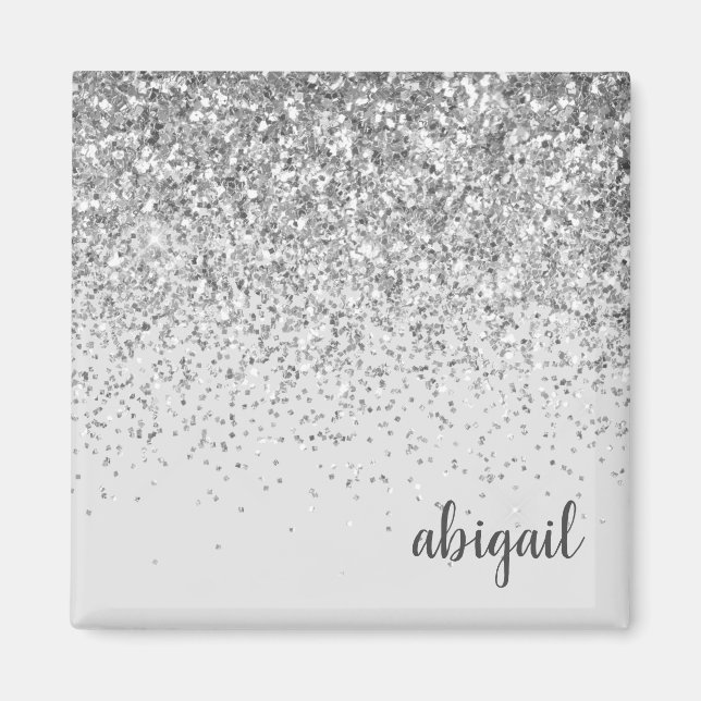 Girly Silver Glitter Add Your Own Name Magnet (Front)