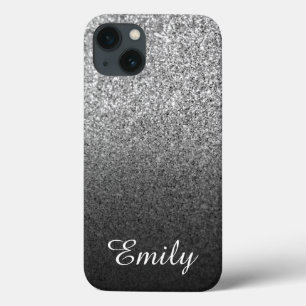 Girly Silver Glitter Black Ombre Personalised iPhone 13 Case