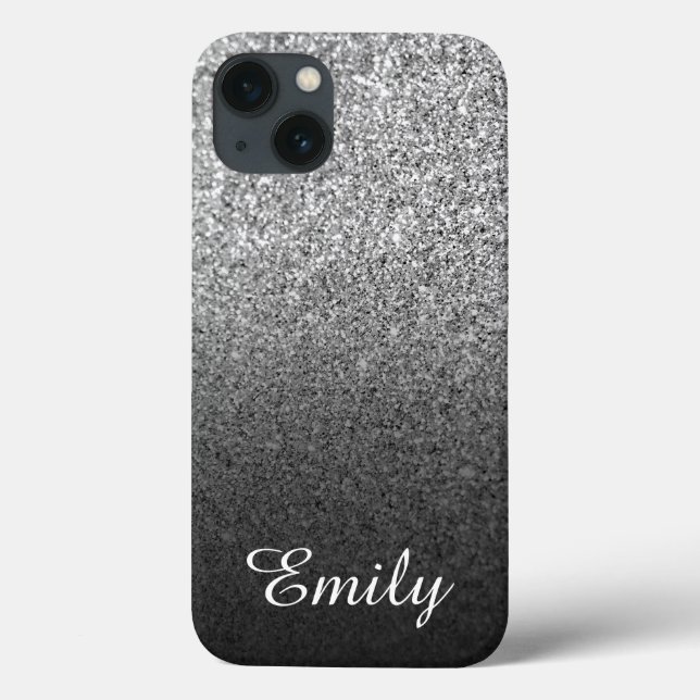 Girly Silver Glitter Black Ombre Personalised Case-Mate iPhone Case (Back)