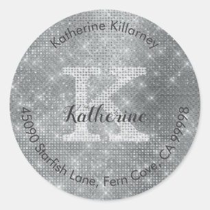 Girly Silver Glitter Glam Monogram Envelope Seal