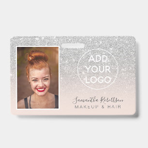 Girly silver glitter logo employee photo pass ID badge
