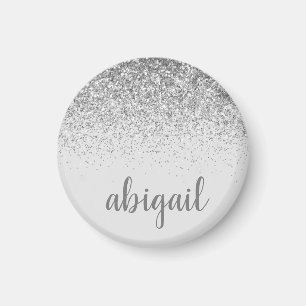 Girly Silver Glitter Modern Monogram Name Magnet