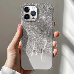 Girly Silver Glitter Monogram Name iPhone 12 Case<br><div class="desc">Girly Silver Glitter Monogram Name Case. This design is accented with a faux glitter texture. Personalise this custom design with your own name and monogram initial.</div>