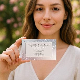 Girly Silver Glitter Skin Nail Expert Beautician  Business Card