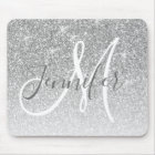 Girly Silver Glitter Sparkles Grey Monogram Name