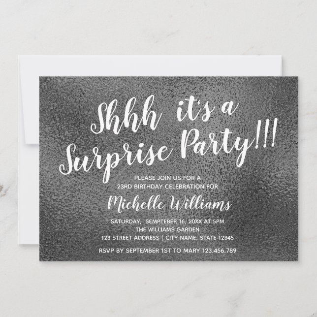 Girly Silver Glitter | Surprise Party Birthday Invitation (Front)