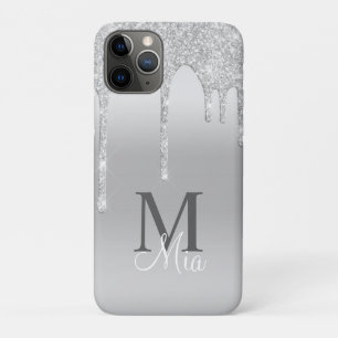 Girly Silver Grey Sparkle Glitter Bling Monogram iPhone 11 Pro Case