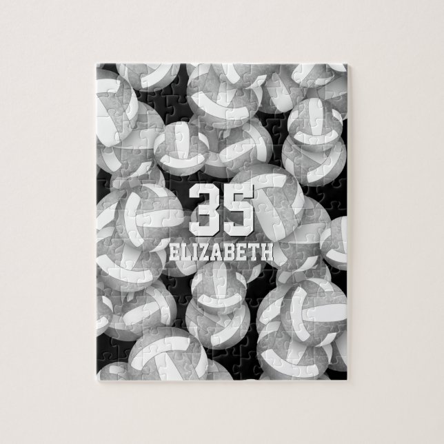 Girly silver grey white volleyballs pattern jigsaw puzzle (Vertical)