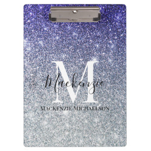 Girly Silver Purple Ombre Glitter Monogram Name  Clipboard