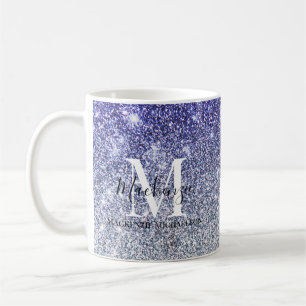Girly Silver Purple Ombre Glitter Monogram Name Coffee Mug