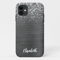 Girly Silver Sparkle Glitter Monogram Name