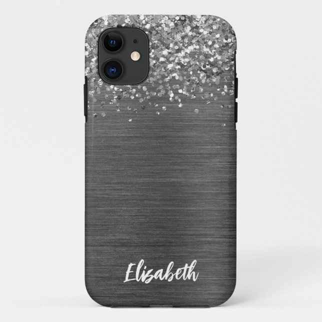 Girly Silver Sparkle Glitter Monogram Name Case-Mate iPhone Case (Back)